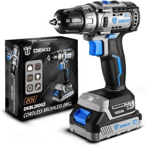 imageCordless drill set DEKO 20V Brushless Drill Driver Kit 38Inch Keyless Chuck Drill Driver 371 Inlbs Torque 181 Torque Setting 2Variable Speed Power drill with 15A Battery