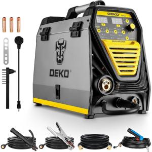 imageDEKO Digital 200A MIGMMA Welder SYNERGIC DC Inverter Welding Machine110V220V Fully Digitally Control with Wire BrushEarthing CableElectrode HolderWelding GunDigital Panel