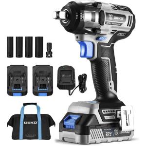 imageDEKOPRO 20V Cordless Impact Wrench 12 Inch Chuck 3200 RPM 258 ftlbs Max Torque Liion Battery Fast Charger Tool Bag2 Battery Pack