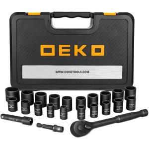 imageDEKOPRO 23Piece Socket Wrench Set 38quot Drive MetricSAE Impact Socket Set with 72 Tooth Reversible Ratchet 6 Point 38quot  1quot ampamp 12mm  21mm Mechanics Tool Set38 23PCS