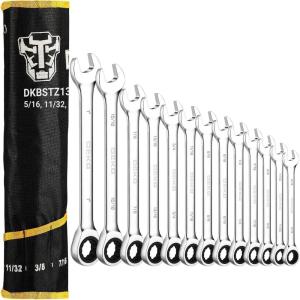 imageDEKOPRO Ratcheting Combination Wrench Set SAE Chrome Vanadium Steel 13piece 516 to 1 with Portable Nylon Pouch