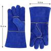 imageDEKO Welding Gloves 14 inch Leather Forge Heat Resistant Blue Welding Glove for Mig Tig Welder Furnace Fireplace and More BlueCamping Stove BBQ