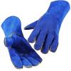 imageDEKO Welding Gloves 14 inch Leather Forge Heat Resistant Blue Welding Glove for Mig Tig Welder Furnace Fireplace and More BlueCamping Stove BBQ