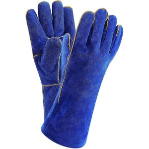 imageDEKO Welding Gloves 14 inch Leather Forge Heat Resistant Blue Welding Glove for Mig Tig Welder Furnace Fireplace and More BlueCamping Stove BBQ