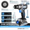 imageCordless drill set DEKO 20V Brushless Drill Driver Kit 2 Batteries 42 NM 38Inch 2Variable Speed Fast Charger 13pcs Bits Accessories with Storage Bag