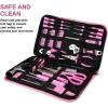 imageDEKO Pink Tool Set 110 Piece Household Tool KitLadies Portable Tool Set with Easy Carrying Pouch Perfect for DIY Projects Home Maintenance