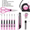 imageDEKO Pink Tool Set 110 Piece Household Tool KitLadies Portable Tool Set with Easy Carrying Pouch Perfect for DIY Projects Home Maintenance