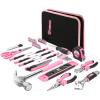 imageDEKO Pink Tool Set 110 Piece Household Tool KitLadies Portable Tool Set with Easy Carrying Pouch Perfect for DIY Projects Home Maintenance