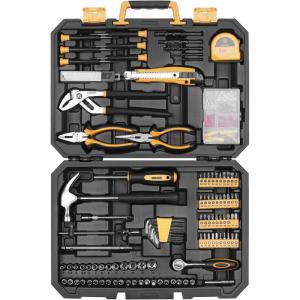 imageDEKO 196 Piece Tool Set General Household Hand Tool Kit with Rip Claw HammerLinemans Plier Measure Tape Rule ampamp Plastic Toolbox Storage Case196PCS