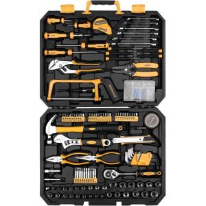 imageDEKOPRO 198 Piece Home Repair Tool Kit Wrench Plastic Toolbox with General Household Hand Tool Set198Pieces