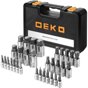 imageDEKOPRO 32 Pieces Hex Bit Socket Set 14 38 12 Drive Socket Set SAE and Metric S2 ampamp CrV Steel