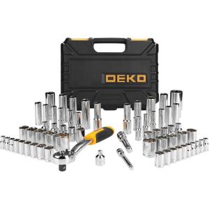 imageDEKOPRO 65 Pieces Mechanic Tool Kit and Socket Sets 14Inch ampamp 38Inch Drive Socket Set with 72Tooth Pear Head Ratchet SAEMetric CrV Steel Socket Wrench Sets
