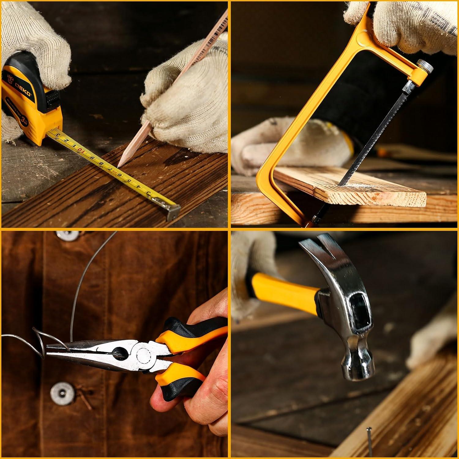 imageTool Kit Box Drill SetDEKOPRO Home Mechanic Toolbox with 12V Power Cordless Drill Hand Repair Tools Sets Combo Kits Storage Organizer Drawer Case for Men