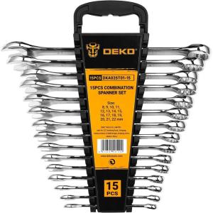 imageDEKOPRO Combination Wrench Set SAEampampMetric 30piece 14 to 1 ampamp 822mm 12Point Chrome Vanadium Steel with Plastic Tray15Piece 822 mm