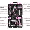 imageDEKOPRO Drill Set Home Tool Set with 8V Pink Cordless Drill Hand Tool Kit for Women 126 pcsPink