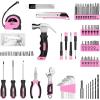 imageDEKOPRO Drill Set Home Tool Set with 8V Pink Cordless Drill Hand Tool Kit for Women 126 pcsPink
