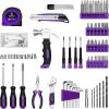 imageDEKOPRO Drill Set Home Tool Set with 8V Pink Cordless Drill Hand Tool Kit for Women 126 pcsPurple