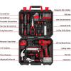 imageDEKOPRO Drill Set Home Tool Set with 8V Pink Cordless Drill Hand Tool Kit for Women 126 pcsRed