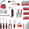 imageDEKOPRO Drill Set Home Tool Set with 8V Pink Cordless Drill Hand Tool Kit for Women 126 pcsRed