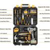 imageDEKOPRO Drill Set Home Tool Set with 8V Pink Cordless Drill Hand Tool Kit for Women 126 pcsYellow