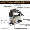 imageJig Saw Corded DEKOPRO Electric Jigsaw Tool Power Jig Saws for Woodworking Wood Cutter Hand Tool with 6 Variable Speed 4 Orbital Settings 45 Bevel Cutting Toolless Blade Quick Release