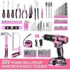 imagePink Power Drill Tool Kit Set 20V Cordless Electric Drill Driver Tool Box with BatteryPink