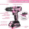 imagePink Power Drill Tool Kit Set 20V Cordless Electric Drill Driver Tool Box with BatteryPink