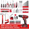 imagePink Power Drill Tool Kit Set 20V Cordless Electric Drill Driver Tool Box with BatteryRed