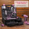 imagePink Tool Kit Box Drill SetDEKOPRO Home Mechanic Toolbox with 12V Power Cordless Drill Hand Repair Tools Sets Combo Kits Storage Organizer Drawer Case for Men ampamp WomenPink