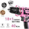 imagePower Drill Cordless DEKO PRO Pink Cordless Drill 20V Electric Power Drill Set Tool for Women Drills with Battery and Charger 20 Volt Drills Driver KitPink