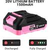 imagePower Drill Cordless DEKO PRO Pink Cordless Drill 20V Electric Power Drill Set Tool for Women Drills with Battery and Charger 20 Volt Drills Driver KitPink