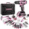 imagePink Power Drill Tool Kit Set 20V Cordless Electric Drill Driver Tool Box with BatteryPink