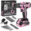 imagePower Drill Cordless DEKO PRO Pink Cordless Drill 20V Electric Power Drill Set Tool for Women Drills with Battery and Charger 20 Volt Drills Driver KitPink