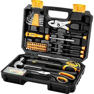 imageDEKOPRO General Household Hand Tool Kit with Plastic Toolbox Storage Case All Purpose Home Tool Kit Includes Essential Tools for Office College Repairs 50 PieceYellow