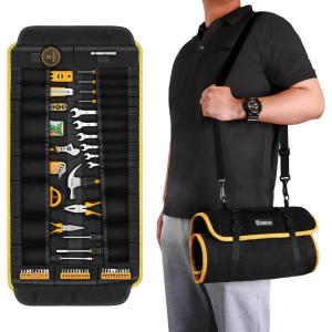 imageDEKOPRO Tool Roll Bag with Tool Set Small Tool Roll Organizer Pouch Pocket Bag with Tool Kit Gifts for Men Heavy Duty Tool Storage Bags Pouches Mechanic Electrician Tools122PCS