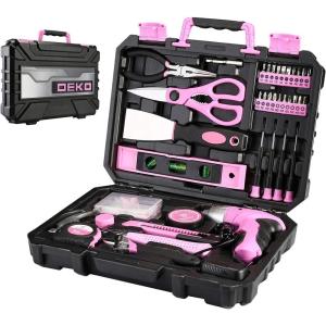 imageDEKOPRO Tool SetPink 98 Piece General Household Hand Tool Kit with Plastic Toolbox Storage Case98PCS