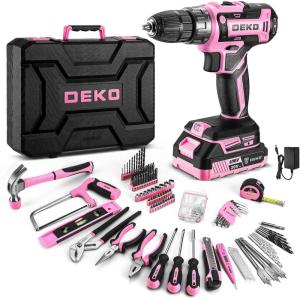 imagePink Power Drill Tool Kit Set 20V Cordless Electric Drill Driver Tool Box with BatteryPink