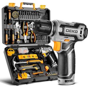 imagePower Drill Tool Set Kit DEKOPRO Cordless Drill Tool Box with 12V Battery Electric Drill Driver for Home Hand Repair Power Tools Sets Drills Case