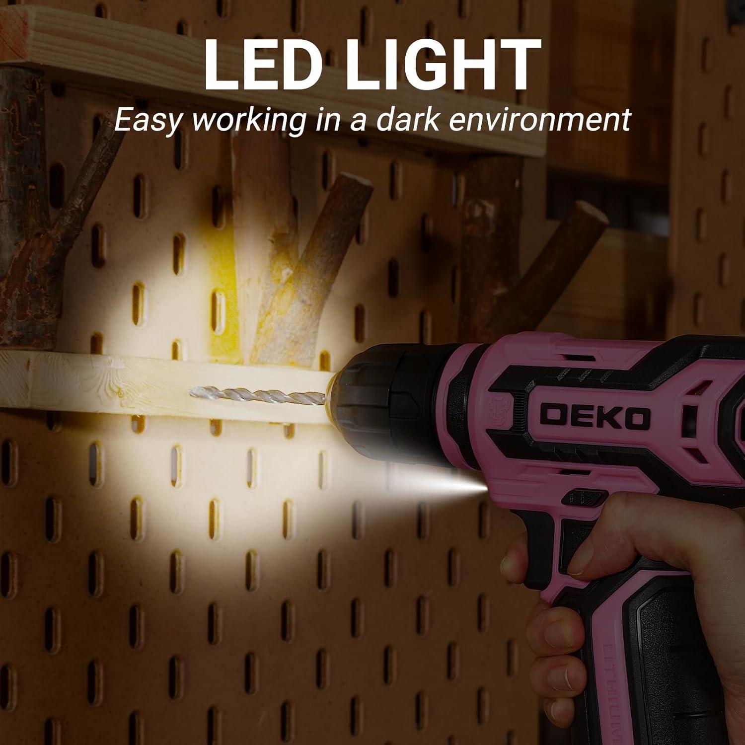 imageCordless Drill DEKO PRO 12V Power Battery Drill Set with Small Electric Drills and 38inch Keyless Chuck with Portable Tool Set Gift BoxPink