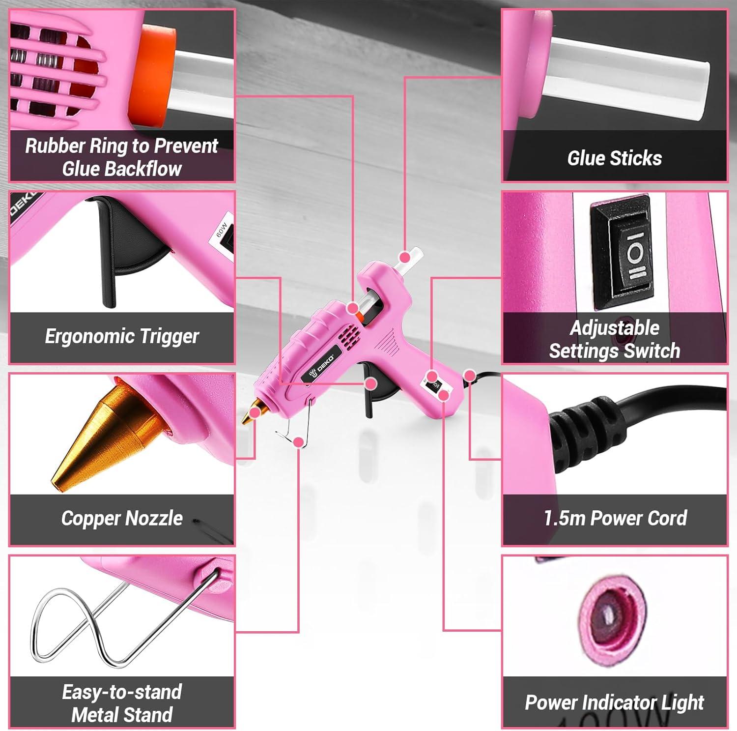 imageHot Glue Gun Full Size DEKOPRO 60100Watt Dual Temp Hot Glue Gun Kit with 25 Glue Sticks Organize Storage Case Heavy Duty Heat Glue Gun Tool Set for Home Repair Art ampamp Crafts DIYPink