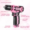 imageCordless Drill DEKO PRO 12V Power Battery Drill Set with Small Electric Drills and 38inch Keyless Chuck with Portable Tool Set Gift BoxPink