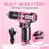 imageCordless Drill DEKO PRO 12V Power Battery Drill Set with Small Electric Drills and 38inch Keyless Chuck with Portable Tool Set Gift BoxPink