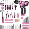 imagePink Tool Set Tool kit with 12V Cordless Drill Set for Women Home Hand Repair Tools Sets Drills Case