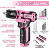 imagePink Tool Set Tool kit with 12V Cordless Drill Set for Women Home Hand Repair Tools Sets Drills Case