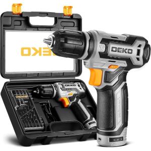 imageCordless Drill DEKO PRO 12V Power Battery Drill Set with Small Electric Drills and 38inch Keyless Chuck with Portable Tool Set Gift BoxGrey