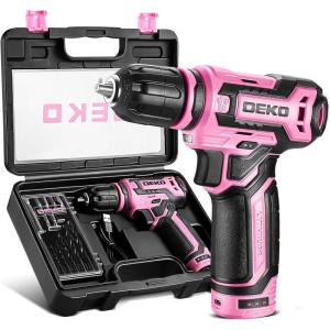 imageCordless Drill DEKO PRO 12V Power Battery Drill Set with Small Electric Drills and 38inch Keyless Chuck with Portable Tool Set Gift BoxPink