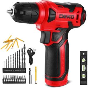 imageDEKOPRO 8V Cordless Drill Drill Set with 38quotKeyless Chuck 42pcs Acessories Builtin LED TypeC Charge Cable Pink Power Drills for Drilling and TighteningLoosening ScrewsRed