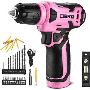 imageDEKOPRO 8V Cordless Drill Drill Set with 38quotKeyless Chuck 42pcs Acessories Builtin LED TypeC Charge Cable Pink Power Drills for Drilling and TighteningLoosening ScrewsPink