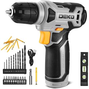 imageDEKOPRO 8V Cordless Drill Drill Set with 38quotKeyless Chuck 42pcs Acessories Builtin LED TypeC Charge Cable Pink Power Drills for Drilling and TighteningLoosening ScrewsYellow