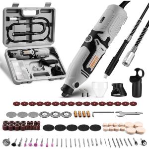 imageRotary Tool KitDEKOPRO 170W Power Hand Rotary Tools with 6 Variable Speed 127pcs Accessories 800035000RPM Electric Grinder Drill Machine Set with Flex Shaft for Carving Cutting Sanding GrayGray